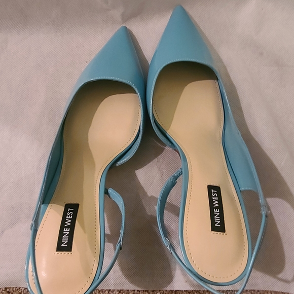 SOLD!!!!Nine West Women's Mollie Half d'Orsay Pump in Light Blue Patent Sz 12 - Picture 4 of 9
